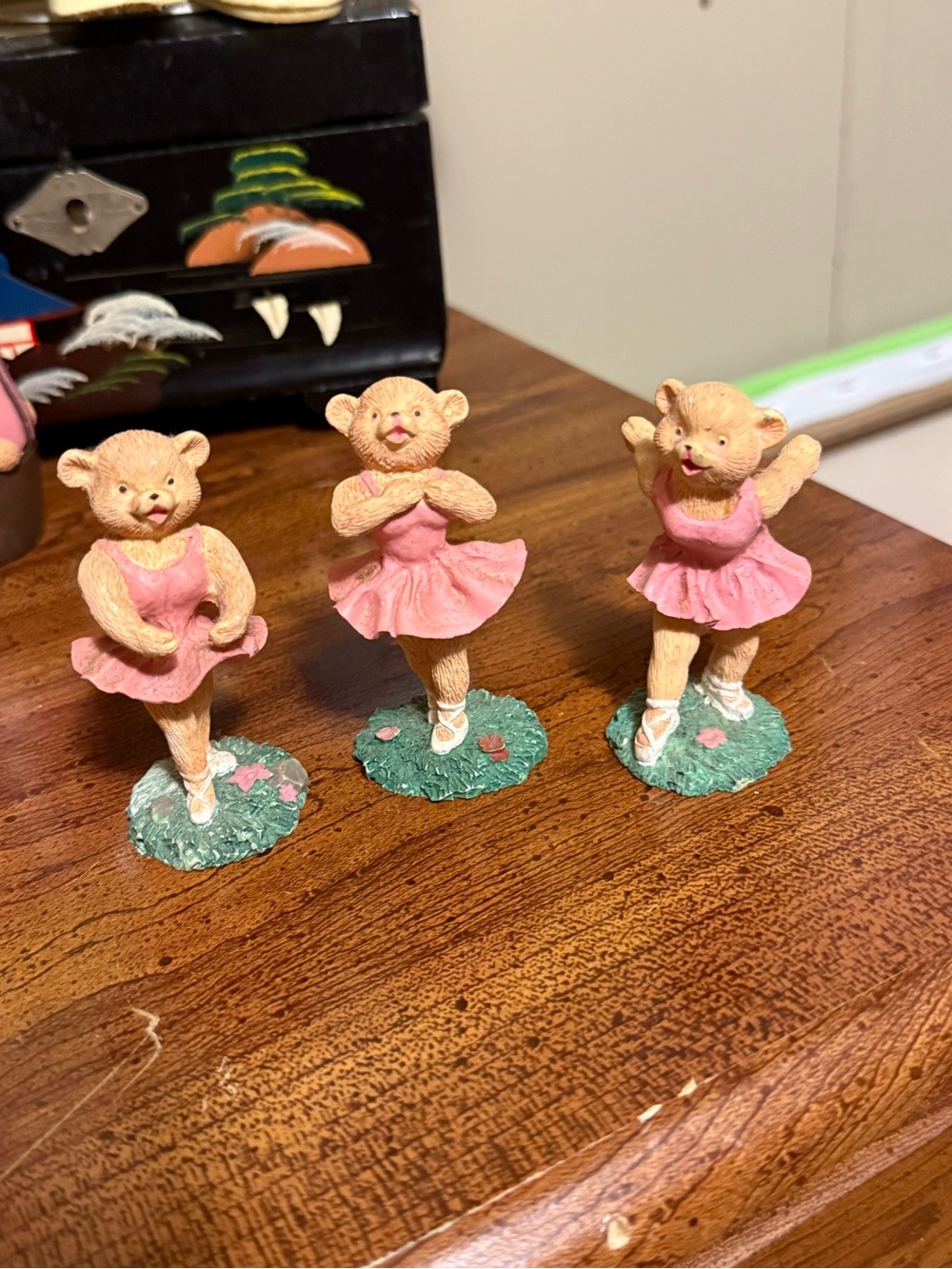 Set of 3 Pink Ballerina Bear Figurines